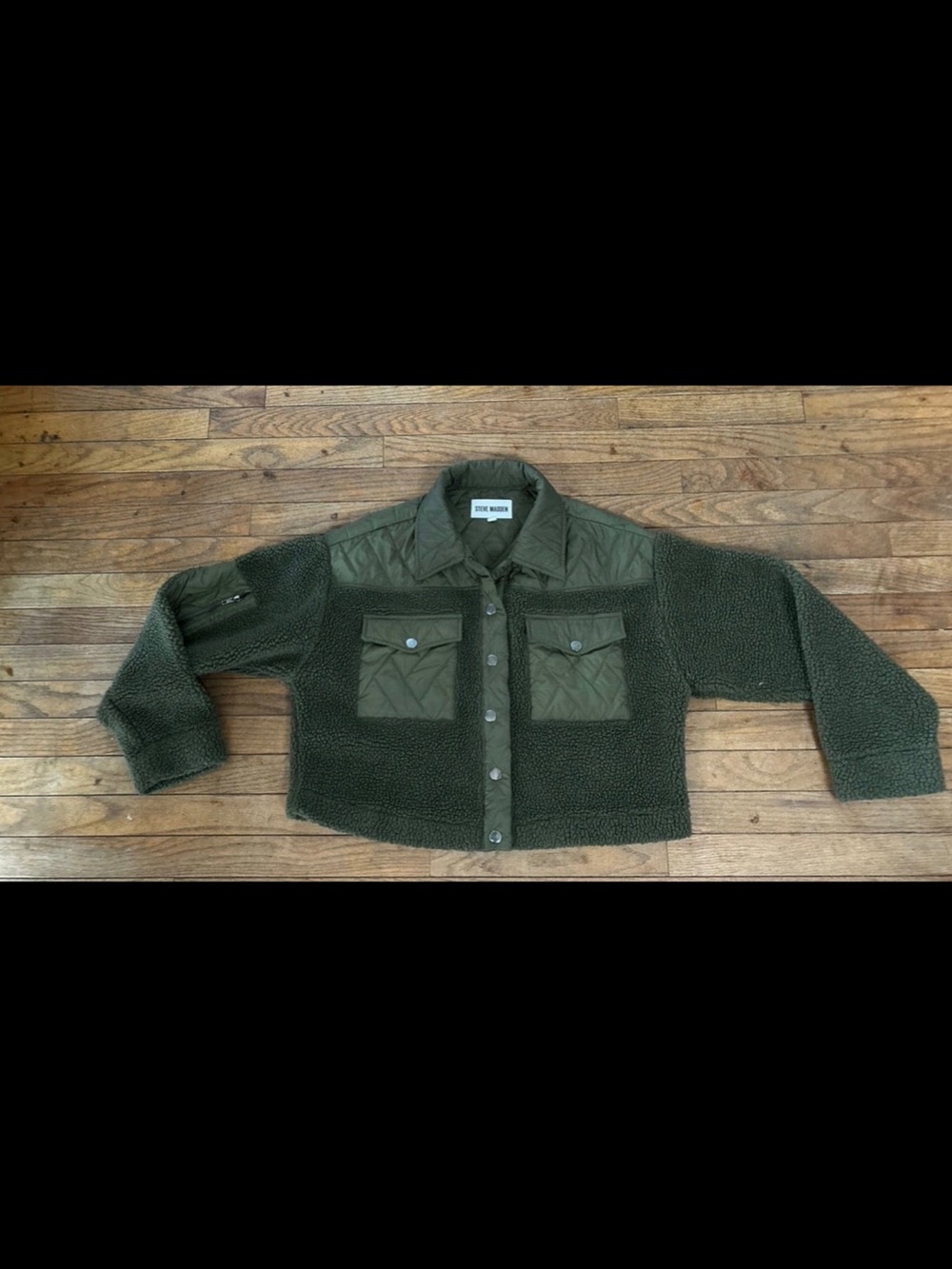 Steve Madden Dark Green Quilted Sherpa Puffer Jacket